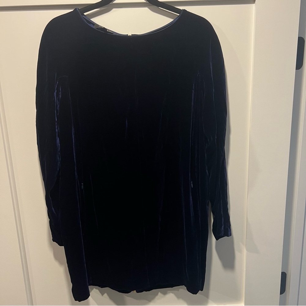Lafayette 148 NY Navy Long Sleeve Shift Dress Zippered Back Pockets Size Medium